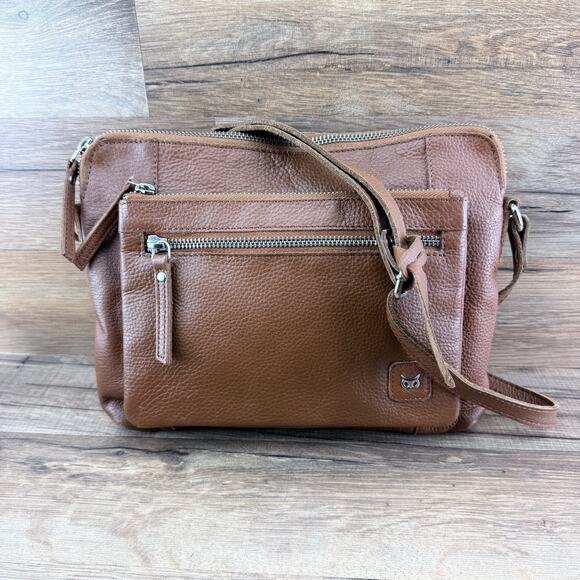 WISE OWL Brown Genuine Leather DISTRESSED STYLE Shoulder Purse CROS… - Picture 1 of 7